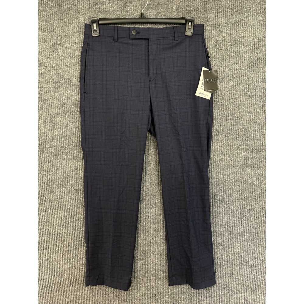 Lauren Ralph Lauren Dress Pants Mens Classic Fit Plaid 31x30 Navy NEW Ultraflex